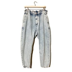Zara Baggy Paperbag Elastic High Waist Light Blue Denim Jeans Size 12
